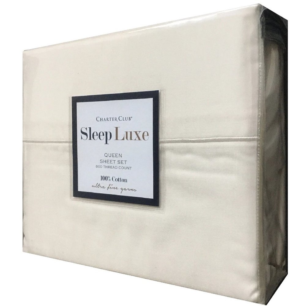 new IVORY Charter Club Sleep Luxe 800 TC 100% Cotton Sateen QUEEN Sheet Set